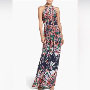 Eliza J Print Chiffon Halter Maxi dress, size 10